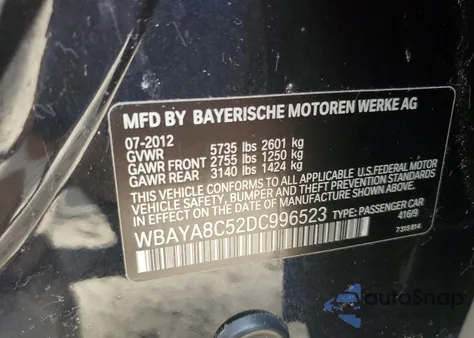 2013 BMW 750 I z USA, uszkodzony, nr VIN WBAYA8C52DC996523